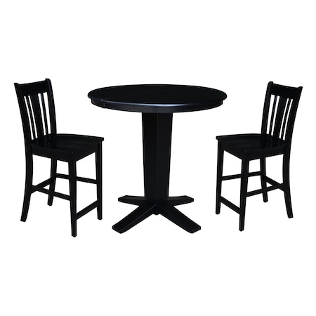 International Concepts 36 in. Solid Wood Round Extension Dining Table with 2 Counter Height Stools in Black K46-36RXT-23B-S102-2